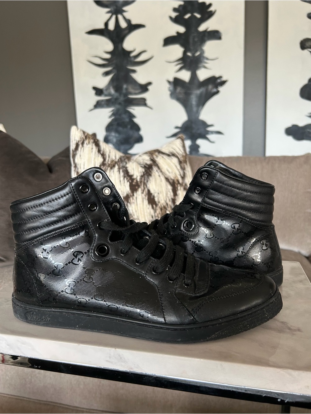 Gucci Black High-Top Logo Embossed Men's Sneakers